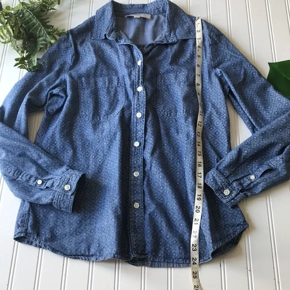 Loft blue button up shirt printed white - Picture 6 of 9